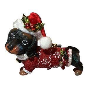Dachshund Weiner Dog Christmas Ornament Lights Sweater Santa Hat with Holly